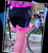 Ripped pink neon fishnet stockings...a hazard of racing cross