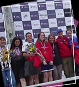 Super D racer gals on podium @ Snowshoe